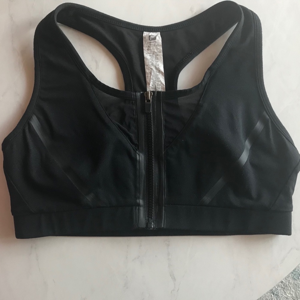 Fabletics Black zip front high impact sports bra